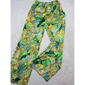 Luli Fama Pants Jungle Green Tropical High Waist Resort Med Sz XS Beach Multi